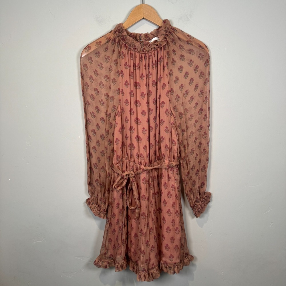 Zimmermann Karmic Stamp‎ Ruffle Romper Playsuit Silk Pink Floral Size 1 US 6 Med